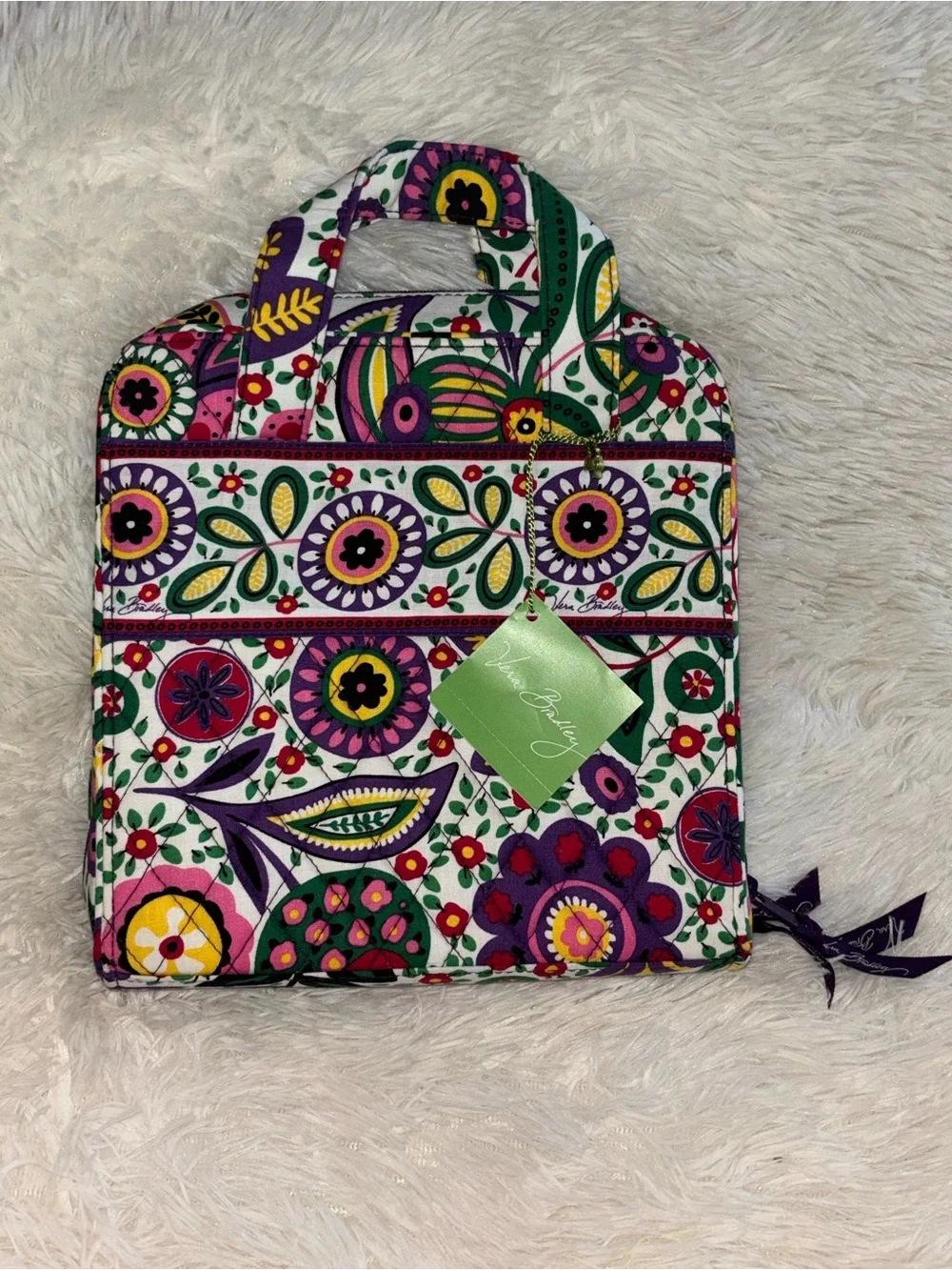 Vera Bradley Quilted Cosmetic Case - White with Pink, Purple & Green Floral